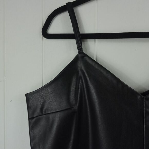 Lamarque Womens Mollie Faux Leather Feather Trim Sleeveless Slip Dress X-Large - Picture 3 of 10